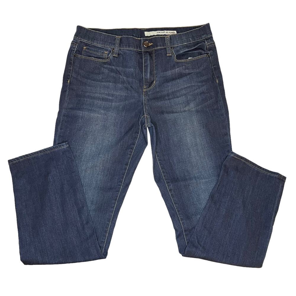 DKNY Jeans Size 8 / 30 Straight Leg Mid Rise Cropped Dark Wash Blue Denim